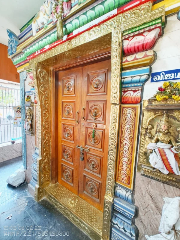 Brass covering work for perumal temple Entrance
