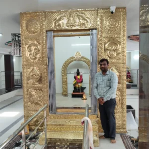 Brass covering work for murugan Temple front entrance